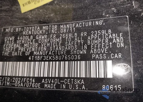 2011 Toyota Camry Se из США, поврежденный, VIN 4T1BF3EK5BU765036